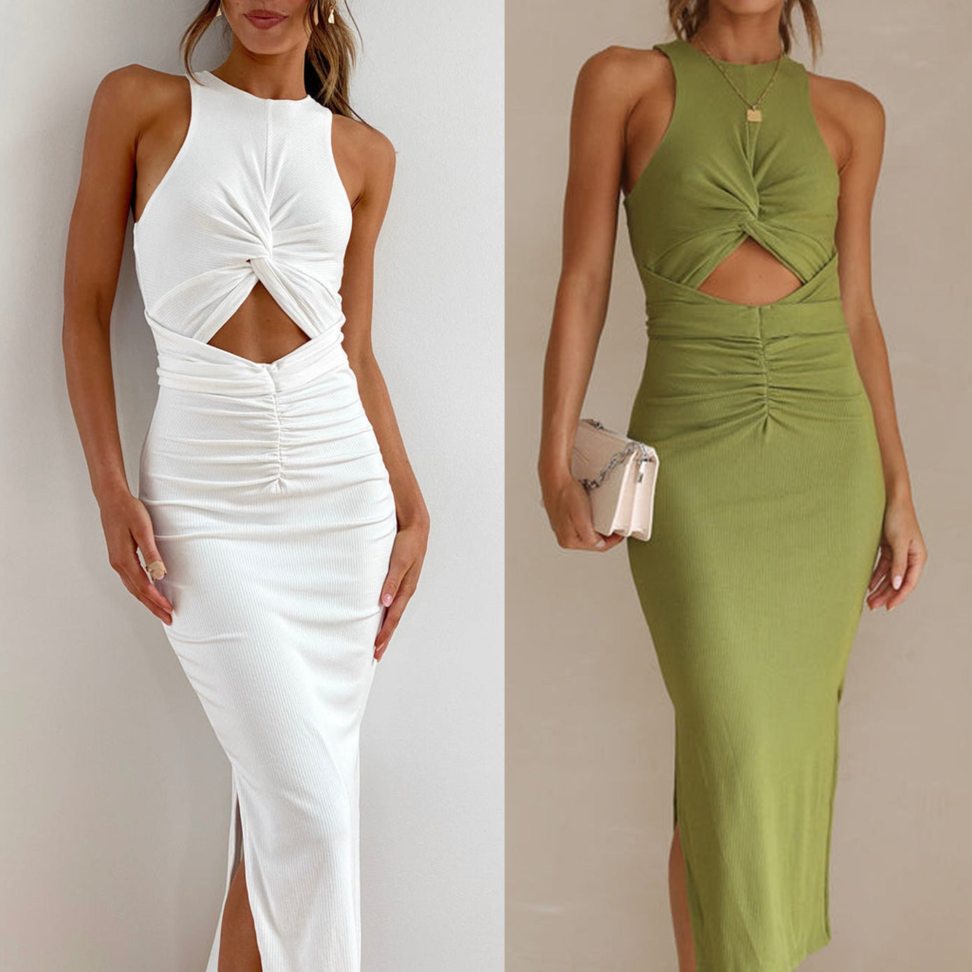 Fitted Slit Dress INS Casual Holiday Sleeveless Women's Dress