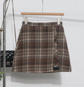 Grid patterned hip hugging irregular high waisted A-line short skirt