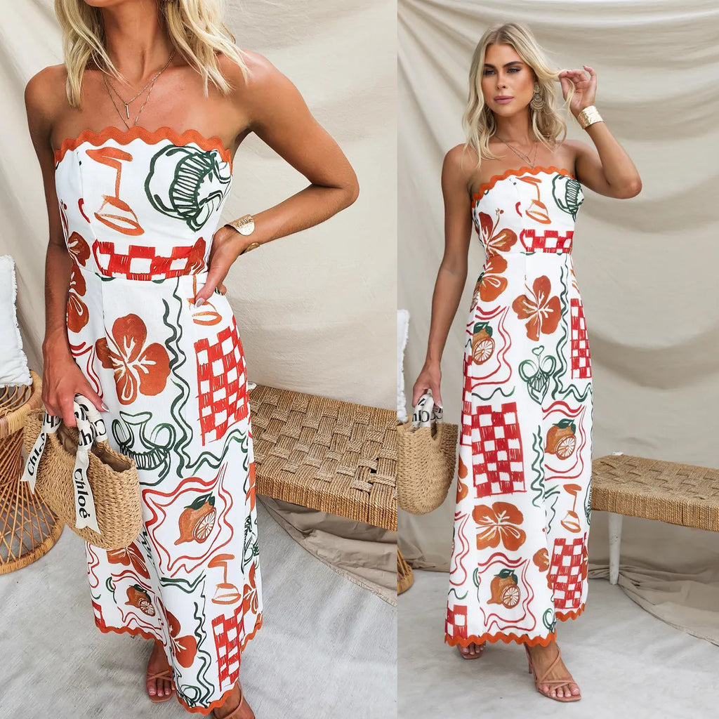 Spring and Summer New Wrap Chest Pleated Casual Dress INS Holiday Loose Women's Dress