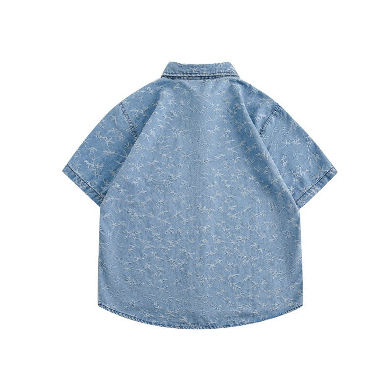 Loose and washable jacquard denim shirt with patch pocket design