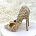 Plaid Glitter Gold Sequined Women's Pointy Toe High Heels Classic Wedding Party Shoes Shiny Bling Slip On Stiletto Pumps