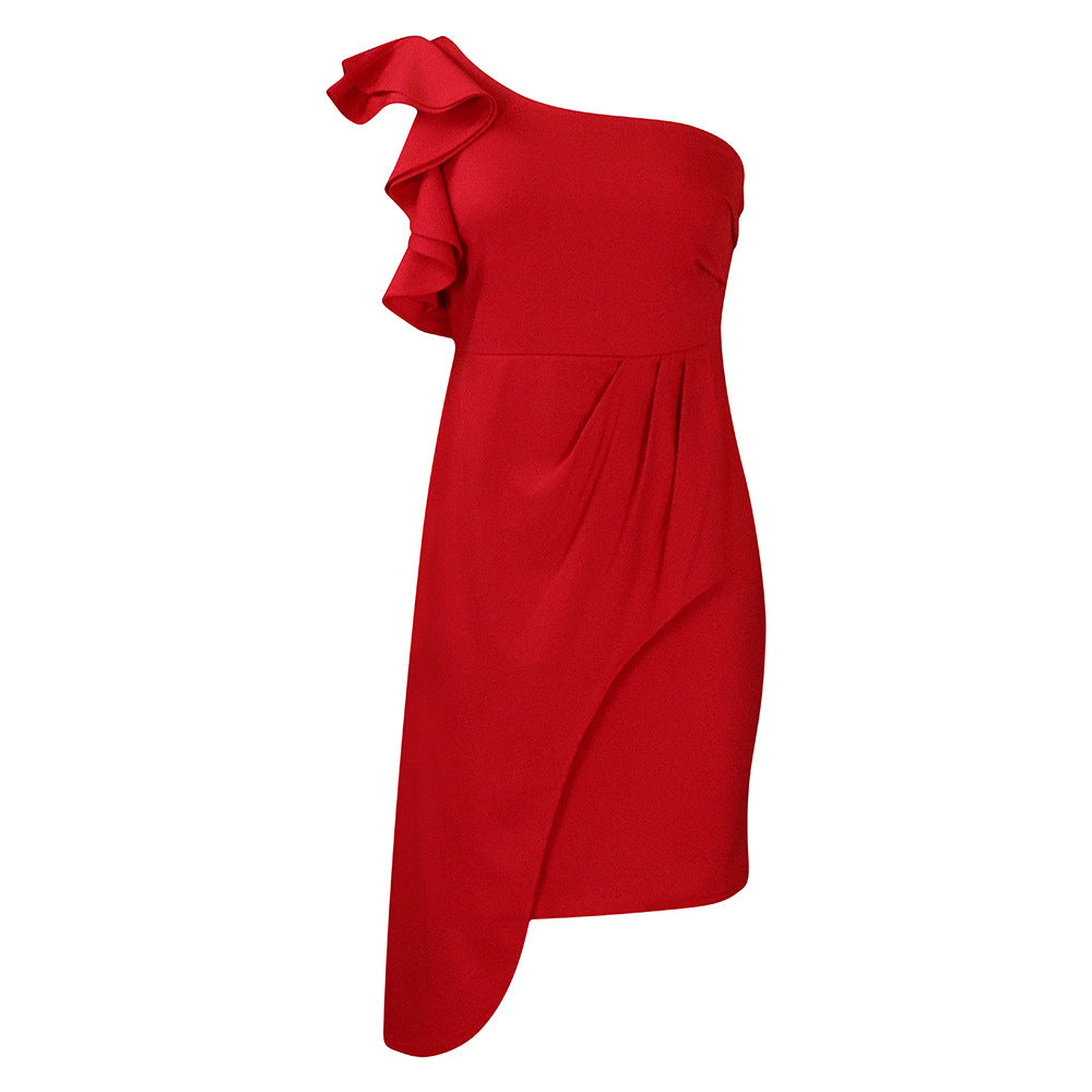 Women's Oblique Collar Ruffle Skirt