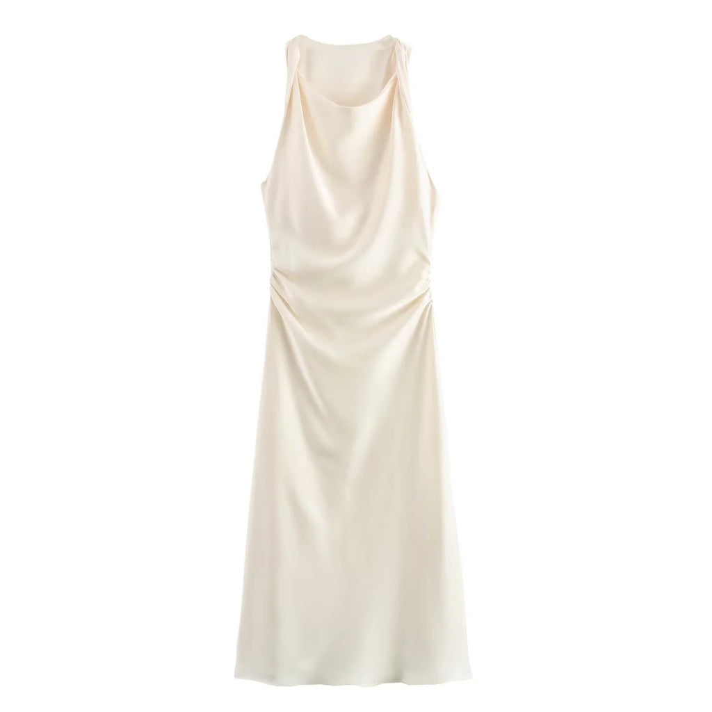 Sleeveless pleated slim fit vest long skirt