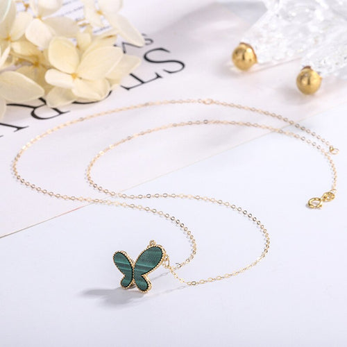 Colar em Ouro Au750 com pendente de Borboleta de 18k e pedra Ágata Natural