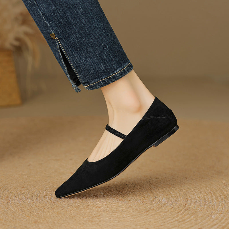 French retro sheepskin low-heeled small leather shoes, women's pointed shallow mouth single shoes, plus size grandma shoes, boat shoes