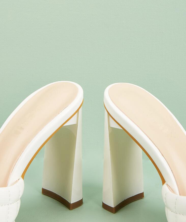 Summer Comfortable Soft Pu Leather Women Mules Slippers Outdoor Fashion Square Head High Heels Party Female Shoes