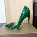 Tikicup Green Crocodile Effect Women Pointy Toe High Heels 8cm 10cm 12cm Customize Ladies Sexy Stiletto Pumps Club Party Shoes