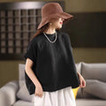 Heavyweight Hemp Blouse Shirt Casual Loose Mid-Sleeve Pullover Literary White Slimming