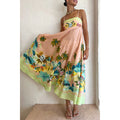 Elegant Strapless Printed Casual Dress INS Loose High-Waisted Vacation Dress