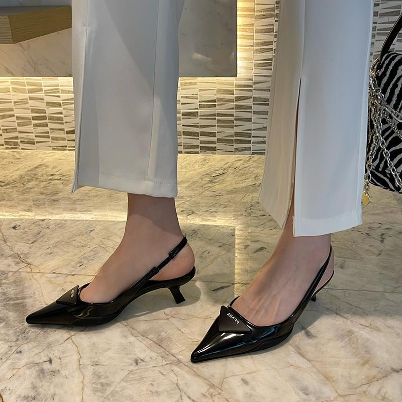 Spring Fashion Pointed Toe Backless Shallow Stiletto Sandals Korean Style Simple Pointed Cat Heel Fashion Women's Shoes