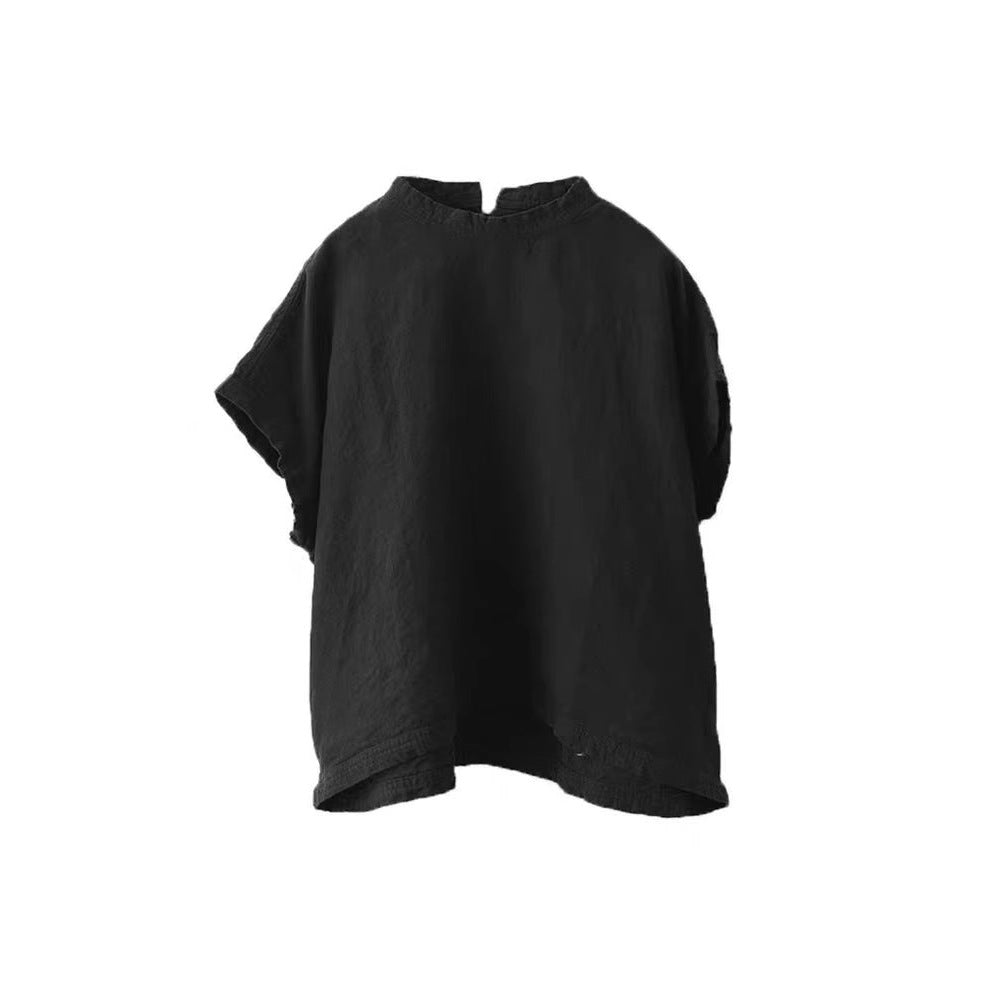 Heavyweight Hemp Blouse Shirt Casual Loose Mid-Sleeve Pullover Literary White Slimming