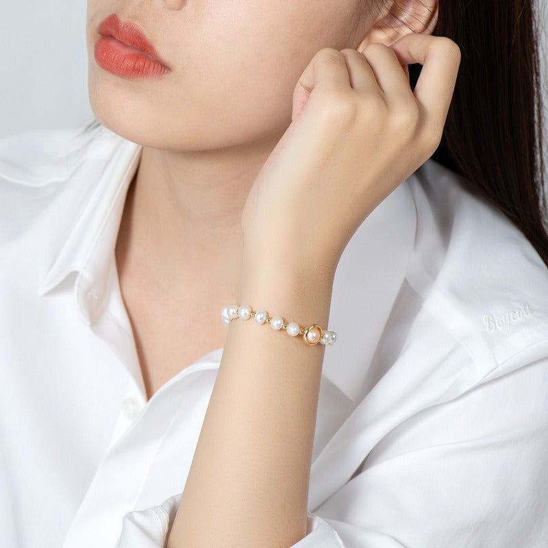 Small Design Luxury and Premium 14K Gold Wrapped Pearl Bracelet Women's Natural Freshwater Pearl Jewelry