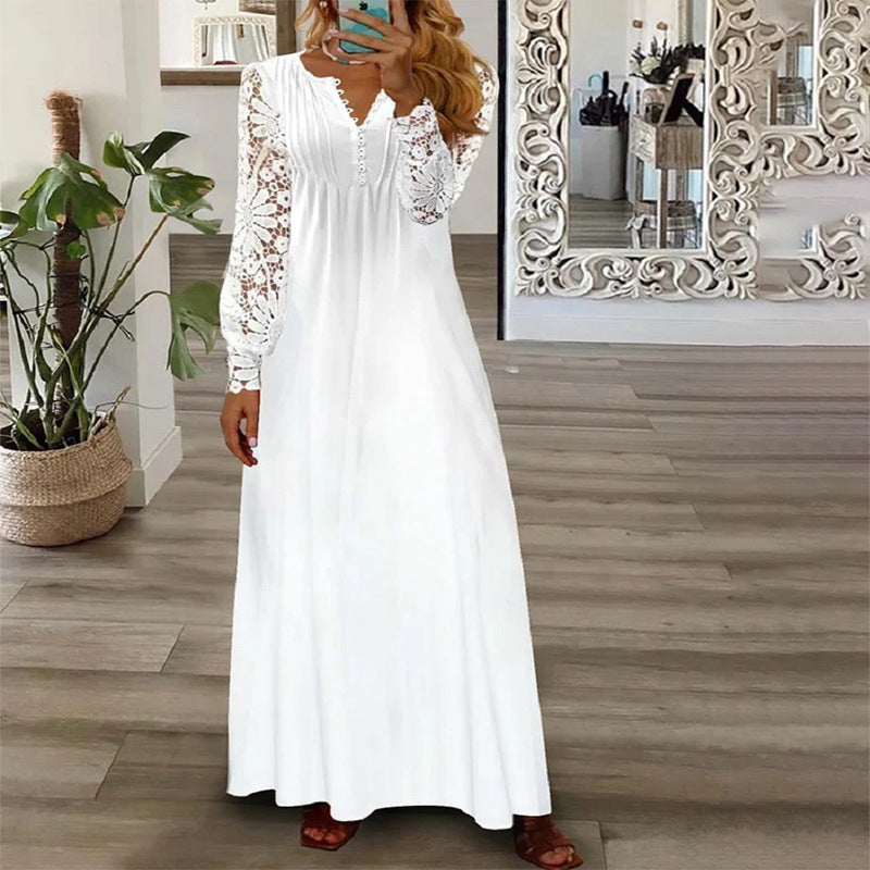 Fashion Printed Ruffle Long Sleeve Dress for Women Casual Summer Style Elegant Floral Design, One-Piece Dress