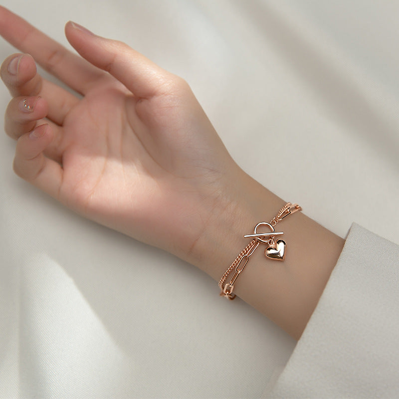 Colusiwei High-Quality 925 Sterling Silver Romantic Hearts Double Layer Chain Geometric Bracelet Bangle for Women Fine Jewelry