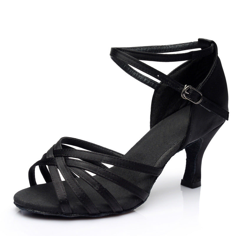 Latin dance shoes for adult women with medium to high heels, for indoor Latin dance training