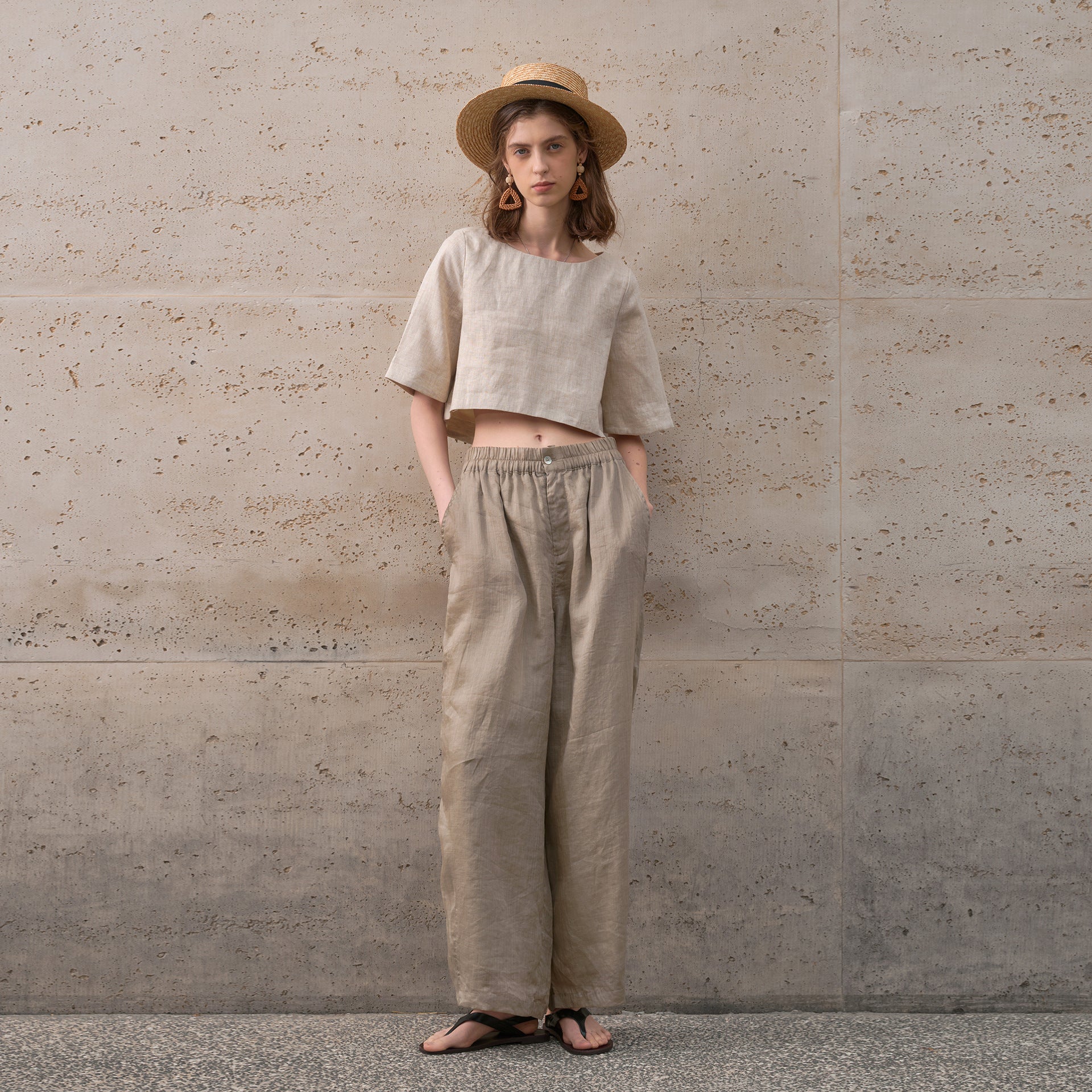 Elegant Pure Linen T-Shirt Women Loose Round Neck Mid-Sleeve Summer Crop Top French Commuting Short Style Short Sleeve Tee