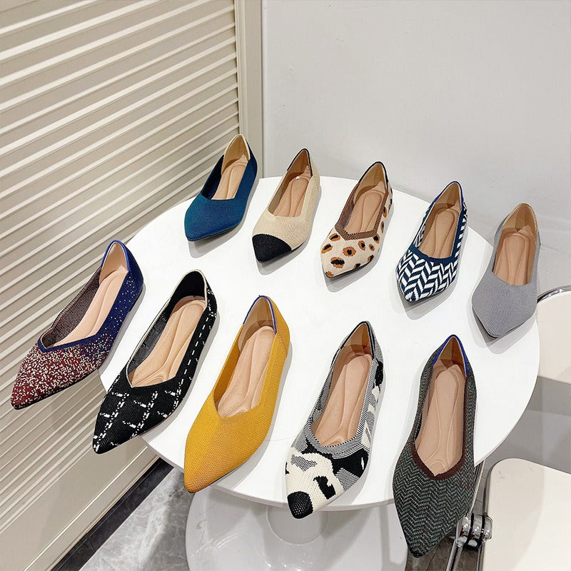 New Knitted Knitted Shoes Foreign Trade Cross border Leopard Pattern Flying Weaving Chicken rolls Shoes Doudou Shoes Princess Shoes