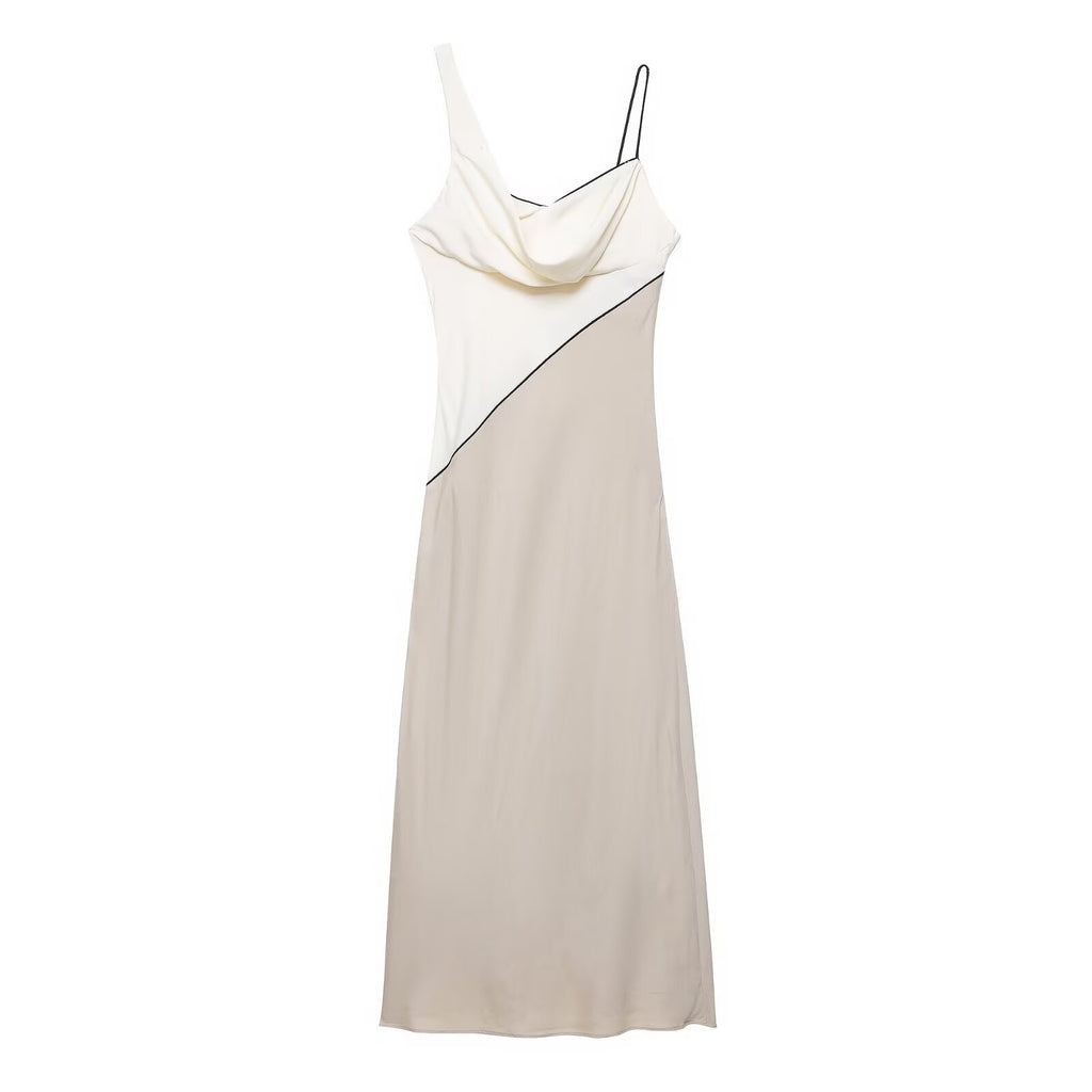 Swing collar camisole patchwork dress long skirt for women