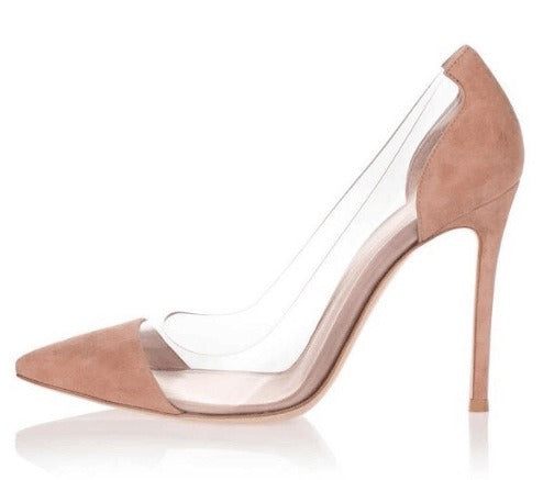 PVC Spliced Pointed High Heel Single Shoes Large Women's Shoes Fashion Shoes