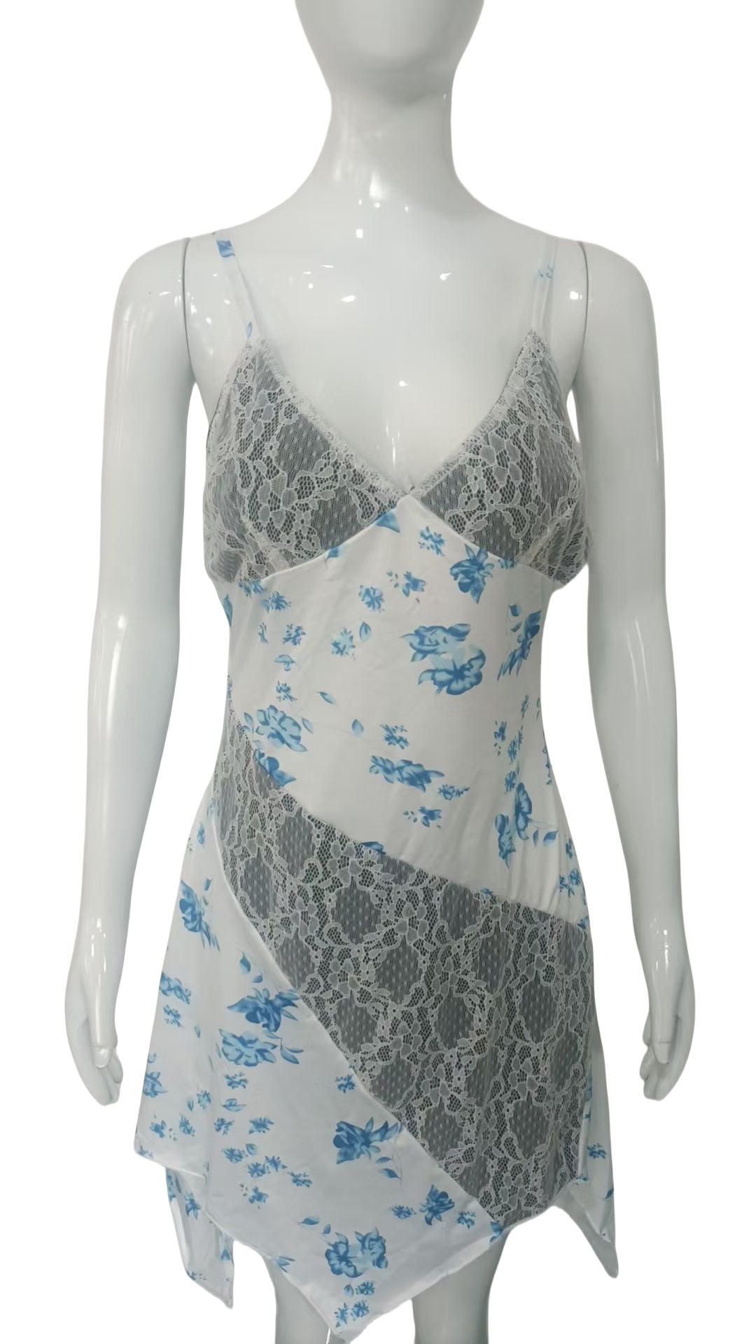 Deep V collage lace sexy suspender slit dress for women