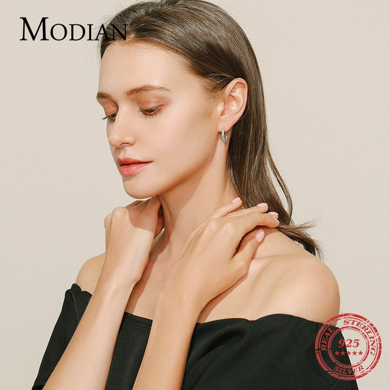 MODIAN Heart To Heart Ear Buckle Pure 925 Sterling Silver Vintage Turquoise Hoop Earrings For Women & Girls Fine Jewelry Gifts