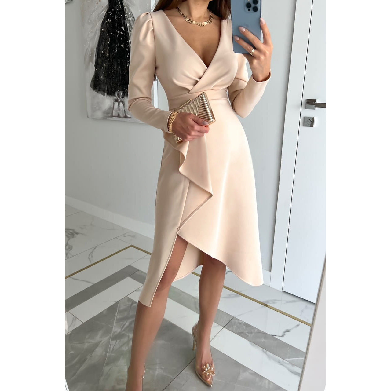 Casual Long Sleeve Dress INS Fashion Women's Party Zipper Dress