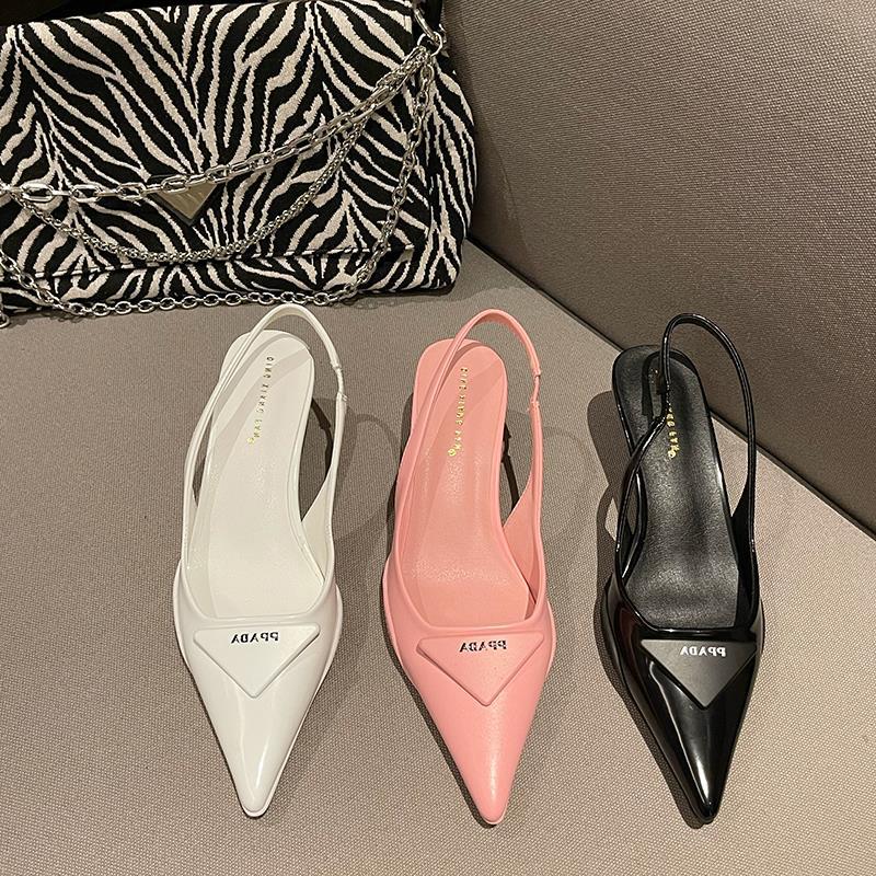 Spring Fashion Pointed Toe Backless Shallow Stiletto Sandals Korean Style Simple Pointed Cat Heel Fashion Women's Shoes