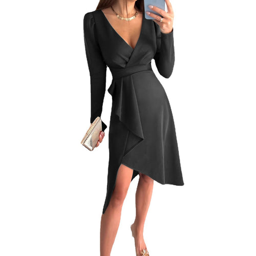 Casual Long Sleeve Dress INS Fashion Women's Party Zipper Dress