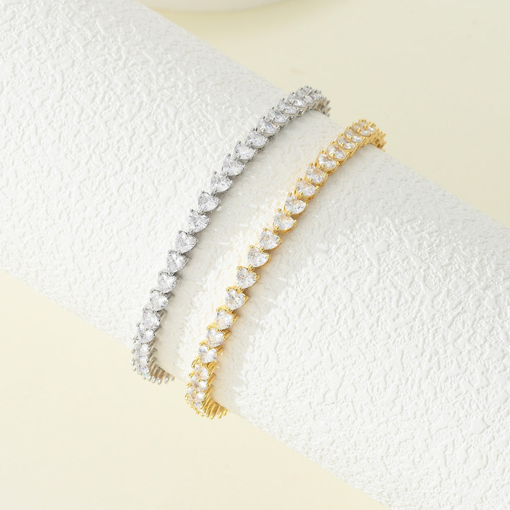 Women's 5mm three-prong heart-shaped tennis chain men's tennis bracelet hip-hop single-row chain jewelry batch