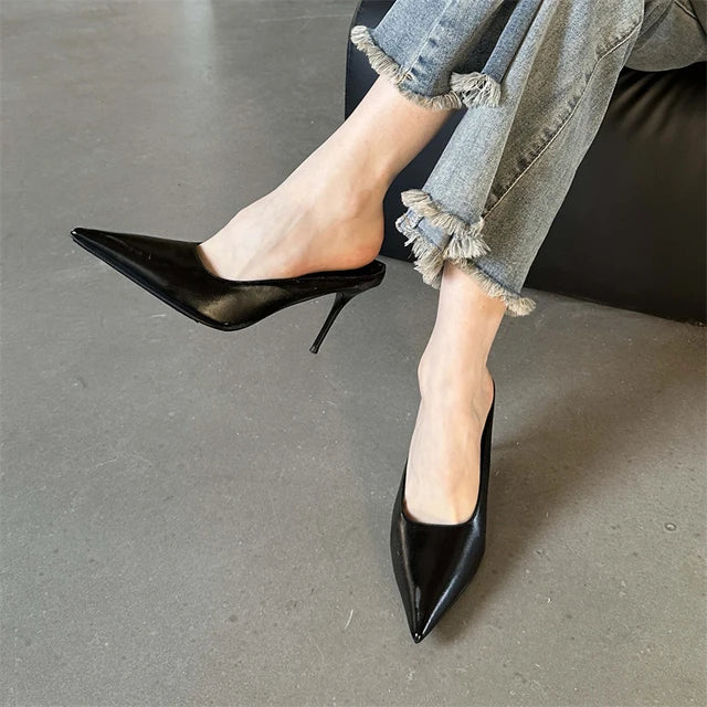 Eilyken Spring Fashion Gold Silver Pointed Toe Women Slippers Sexy Thin Heels Sandals Stripper Banquet Mule Female Shoes
