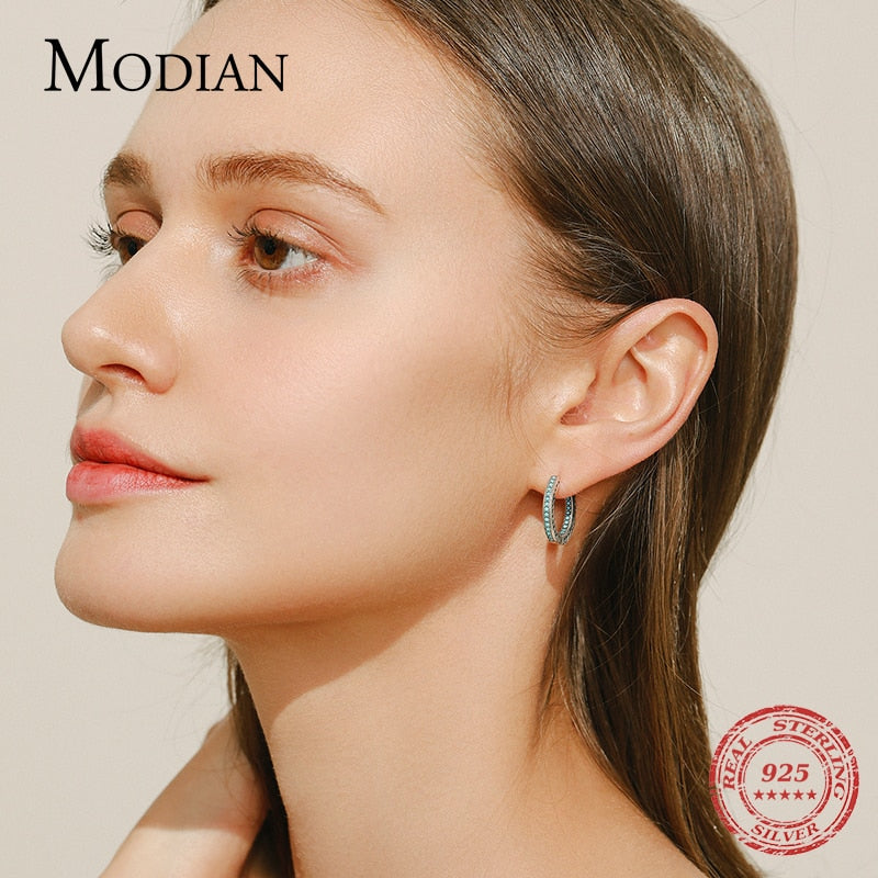 MODIAN Heart To Heart Ear Buckle Pure 925 Sterling Silver Vintage Turquoise Hoop Earrings For Women & Girls Fine Jewelry Gifts