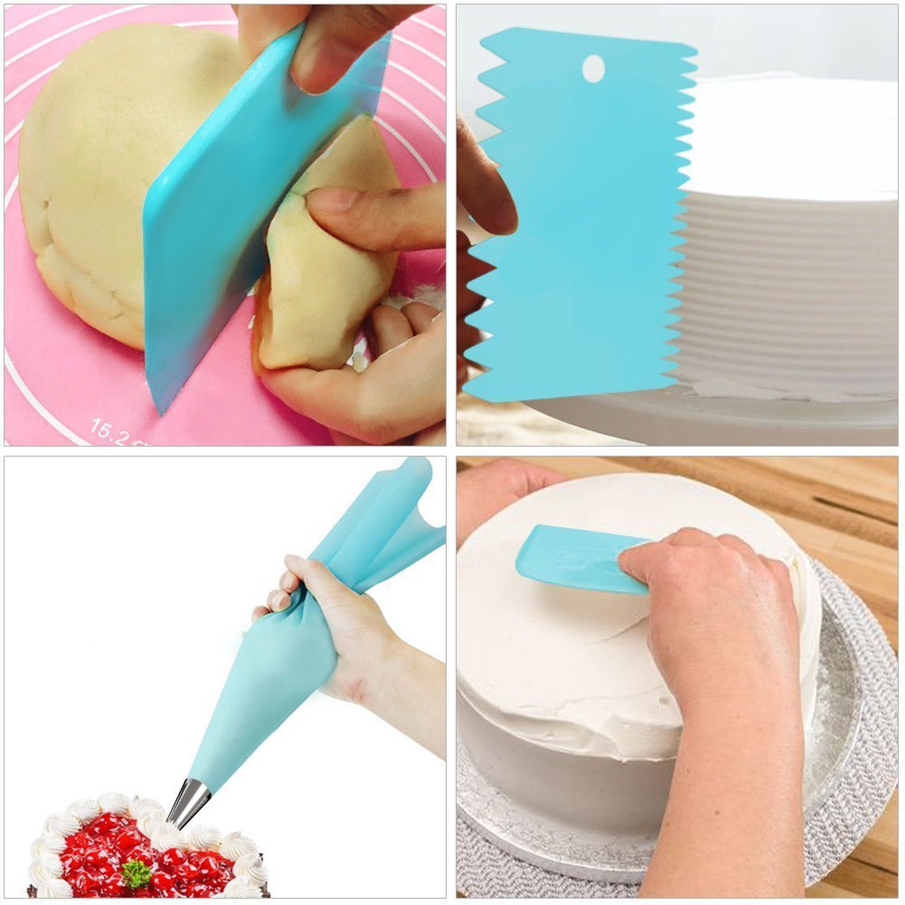 Conjunto de 72 peças numeradas de bicos de pasteleiro, incluindo saco de pasteleiro e utensílios para decoração de bolos e doces.