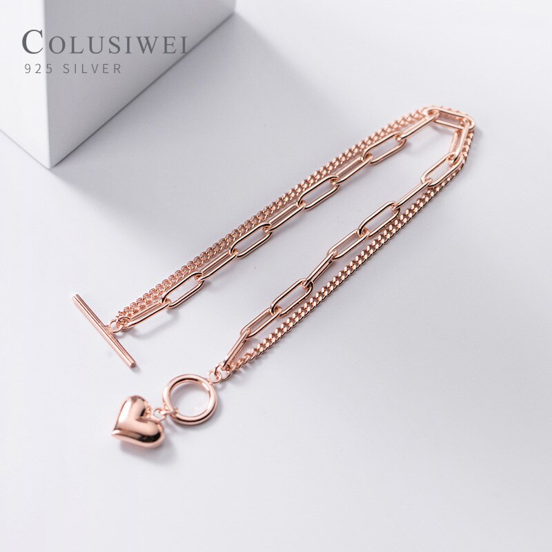 Colusiwei High-Quality 925 Sterling Silver Romantic Hearts Double Layer Chain Geometric Bracelet Bangle for Women Fine Jewelry