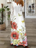 Fashion Printed Ruffle Long Sleeve Dress for Women Casual Summer Style Elegant Floral Design, One-Piece Dress