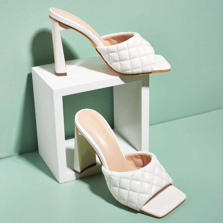 Summer Comfortable Soft Pu Leather Women Mules Slippers Outdoor Fashion Square Head High Heels Party Female Shoes