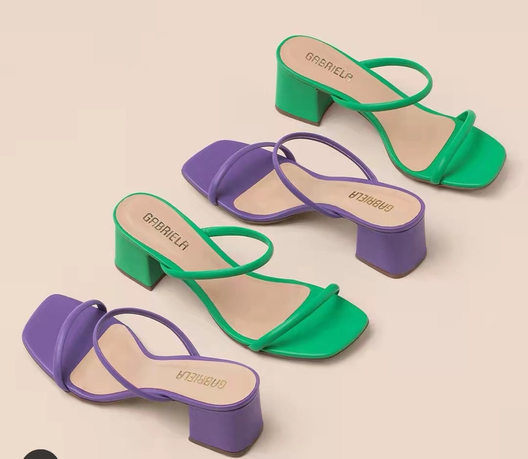 New Thin Strap Thick Heel Sandals High Heel Slippers Large Size Women's Shoes