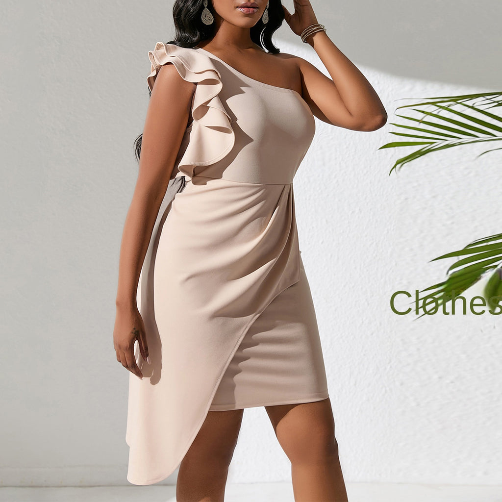 Women's Oblique Collar Ruffle Skirt