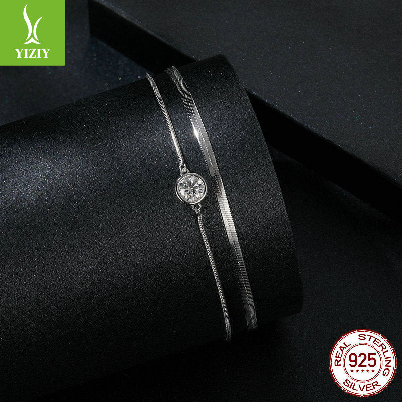 Silver Charm New 50 Point Sparkling Moissanite Double Layer Bracelet Simple, Light Luxury, High Grade S925 Sterling Silver Bracelet