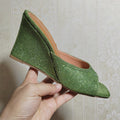 Women's Summer Crystal-embellished Sandals Sexy Peep Toe Wedge Heel Mules Slip-on High Heel Slippers Ladies Bling Party Shoes
