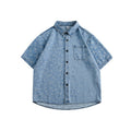 Loose and washable jacquard denim shirt with patch pocket design
