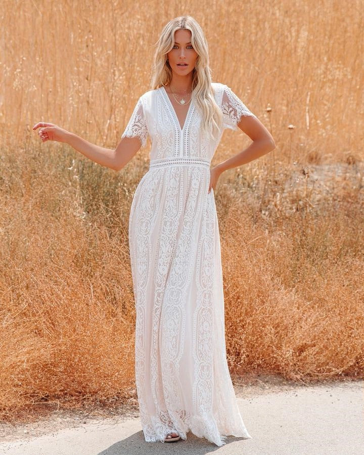 Deep V-Neck Overhead Wedding Dress Long Skirt Factory Direct Supply