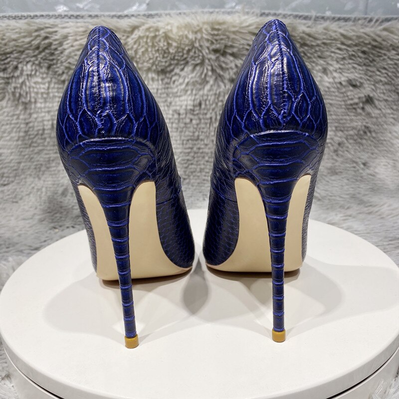 Navy Blue Crocodile Effect Pattern Women's Pointy Toe High Heel Shoes Chic Ladies Slip-On Stiletto Pumps