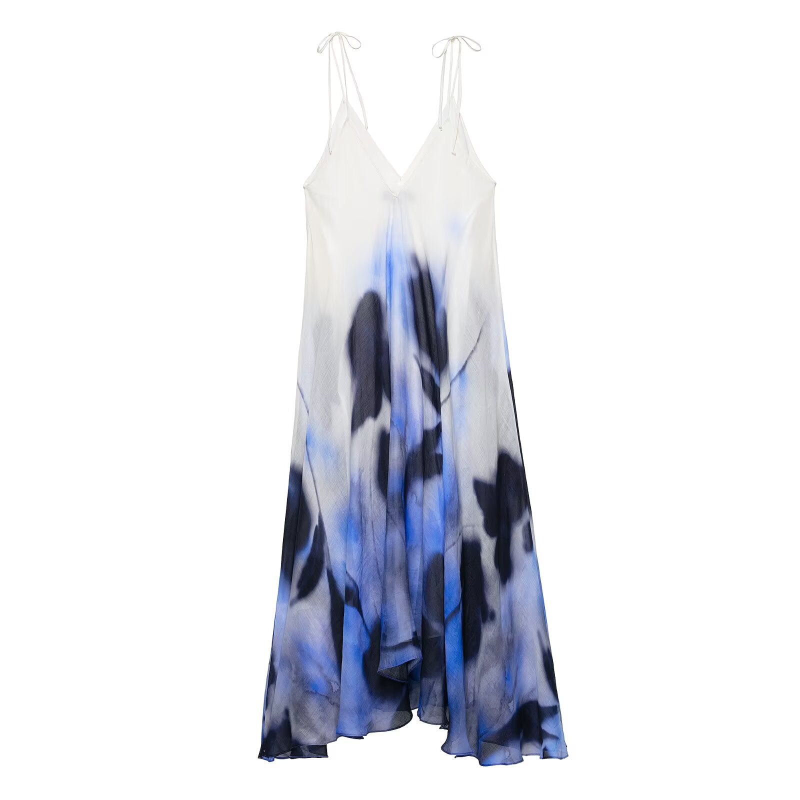 V-neck sleeveless camisole printed A-line dress for women