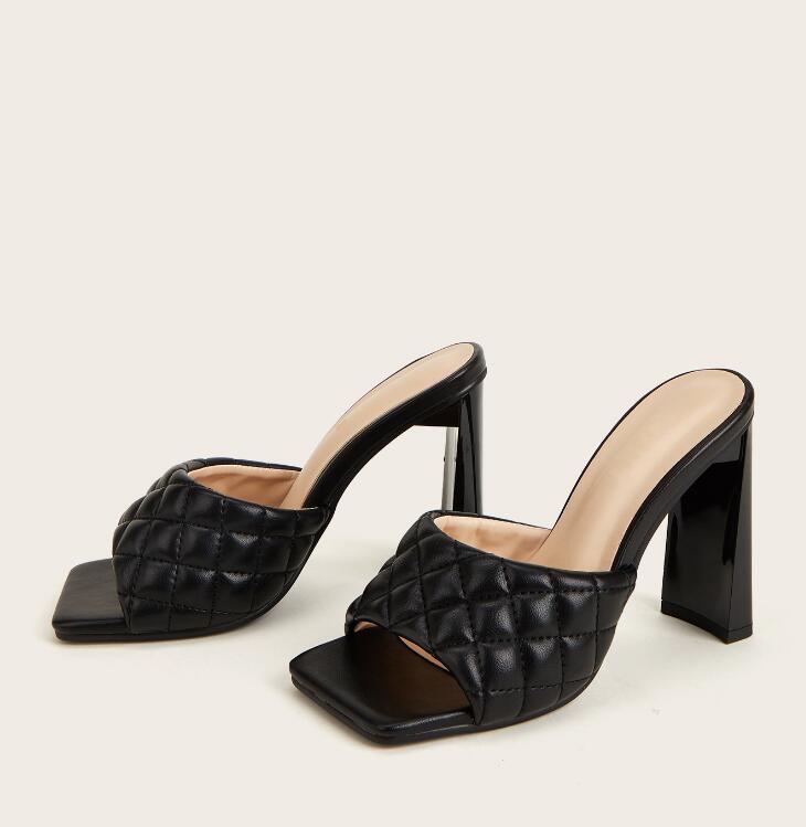 Summer Comfortable Soft Pu Leather Women Mules Slippers Outdoor Fashion Square Head High Heels Party Female Shoes