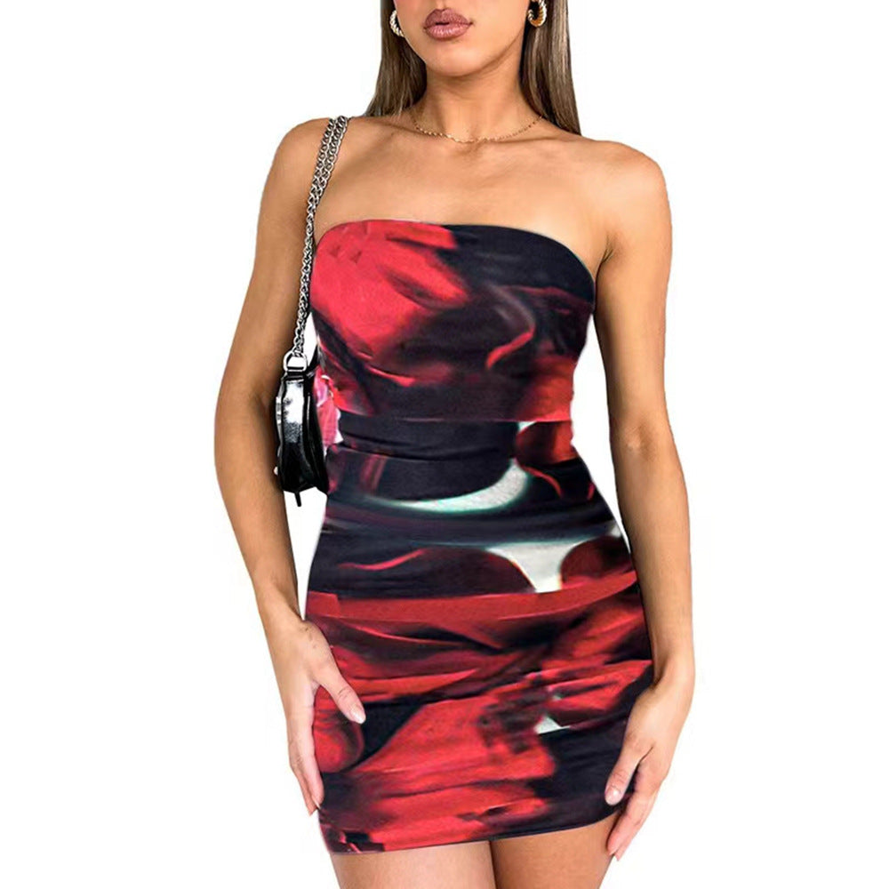 Skirt with strapless print and bag buttocks dress