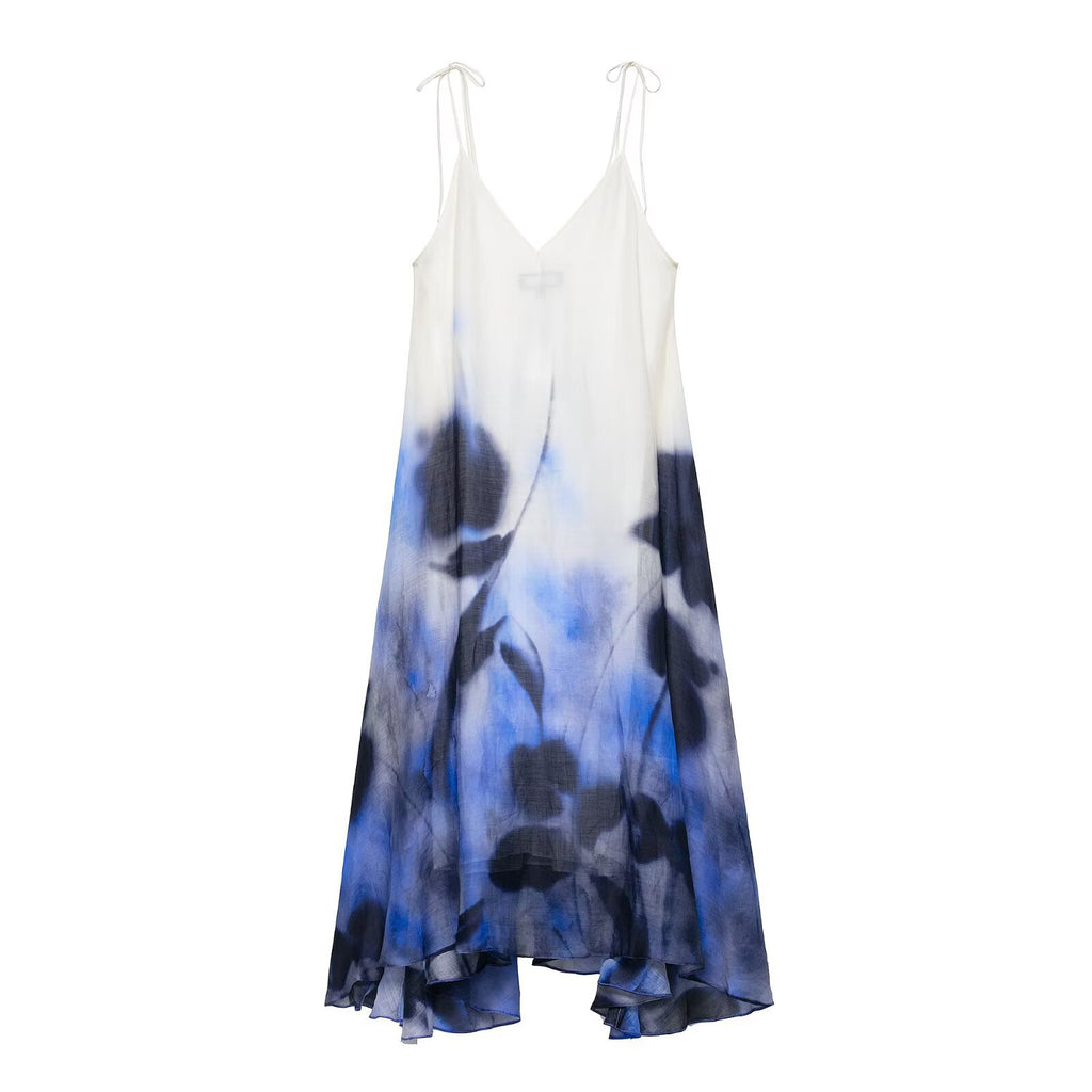 V-neck sleeveless camisole printed A-line dress for women