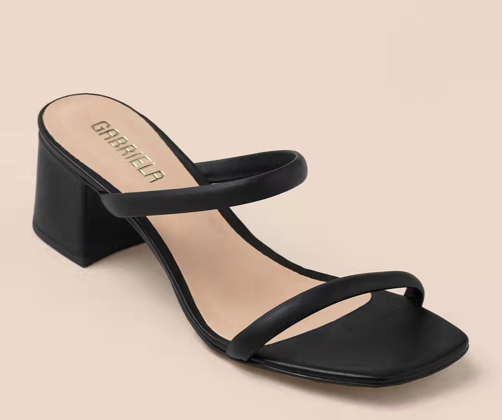 New Thin Strap Thick Heel Sandals High Heel Slippers Large Size Women's Shoes