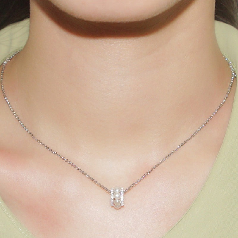 S925 Sterling Silver Necklace Women Set Diamond Small Waist Pearl Collar Chain Temperament Anti allergic Trend ins