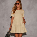 Women's  Short-sleeved Solid Color Elegant Loose Round Neck Pocket Commuter Versatile Dress