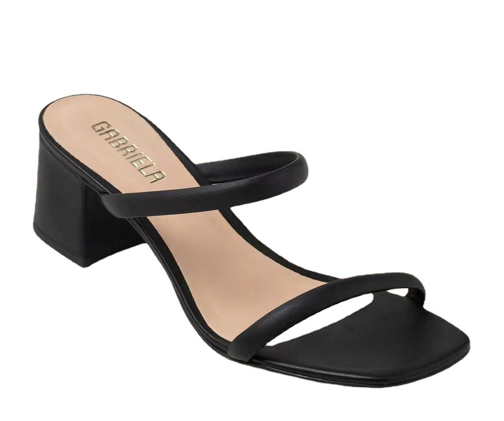 New Thin Strap Thick Heel Sandals High Heel Slippers Large Size Women's Shoes